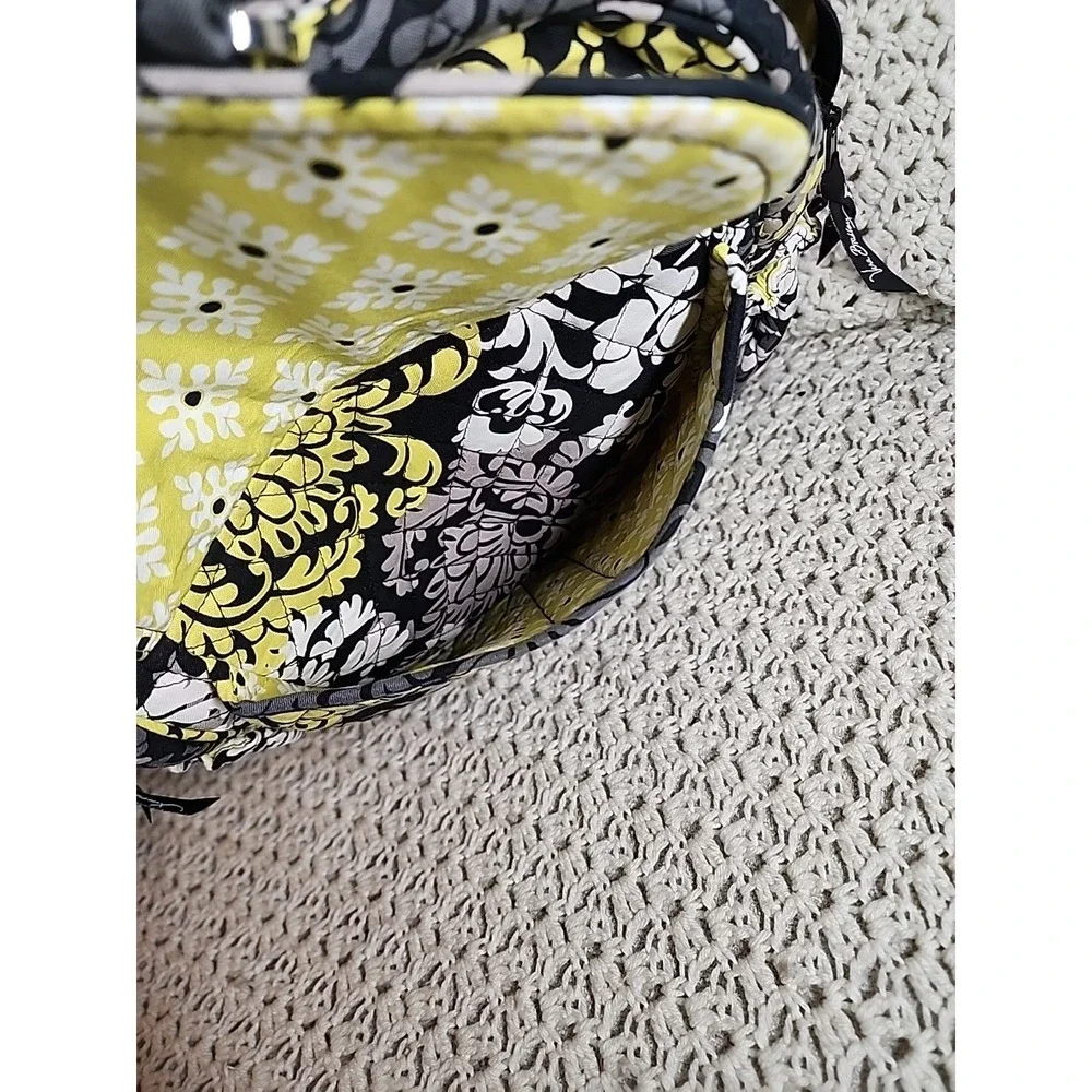 Vera Bradley Backpack Bag Baroque Yellow Black Floral Quilted Pockets Top Handle